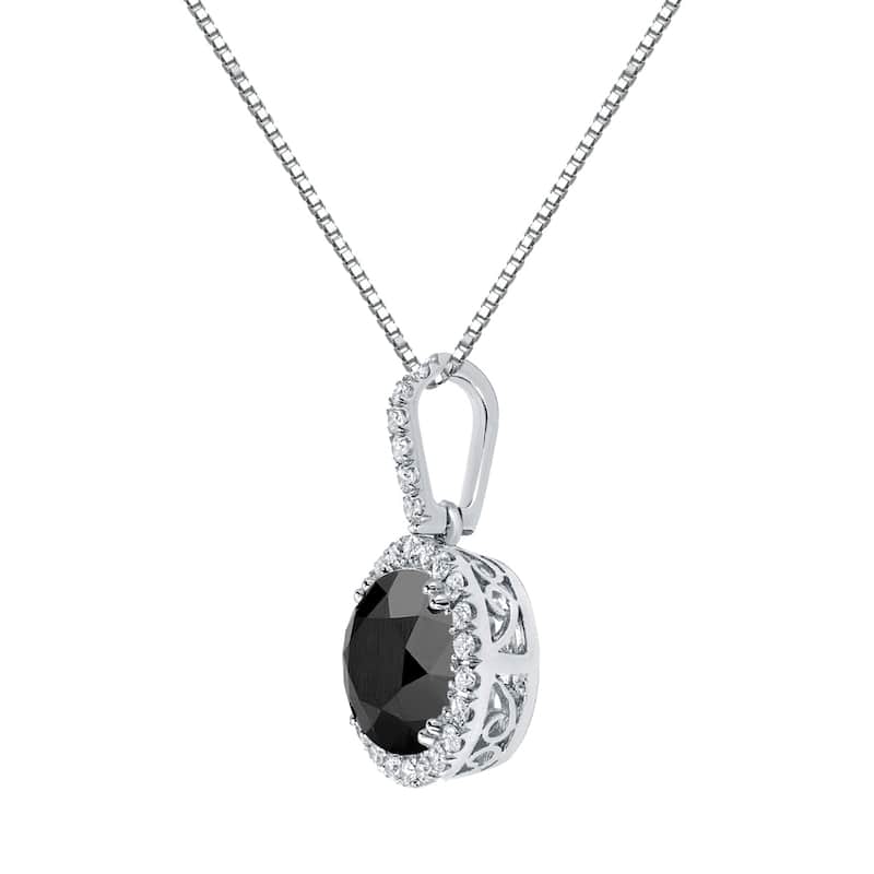 Auriya 3 1/4ctw Round Halo Black Diamond Necklace 14k Gold (H-I, SI1-SI2)