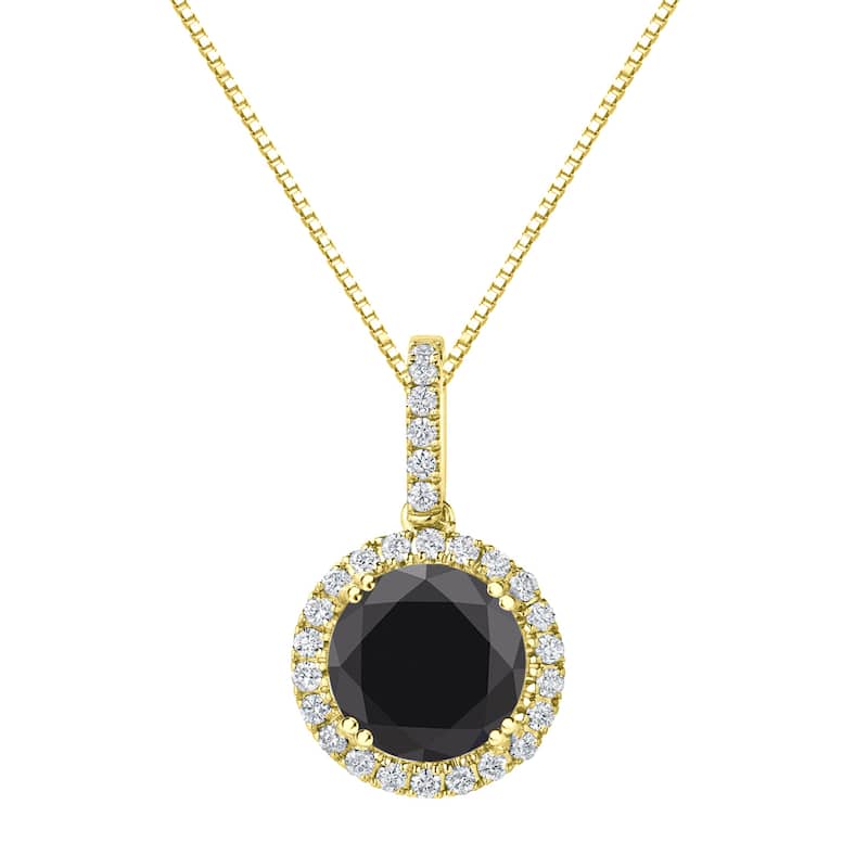 Auriya 3 1/4ctw Round Halo Black Diamond Necklace 14k Gold (H-I, SI1-SI2)