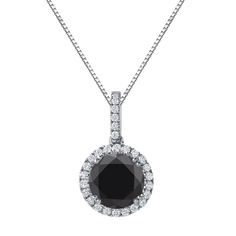 Auriya 3 1/4ctw Round Halo Black Diamond Necklace 14k Gold (H-I, SI1-SI2) - White