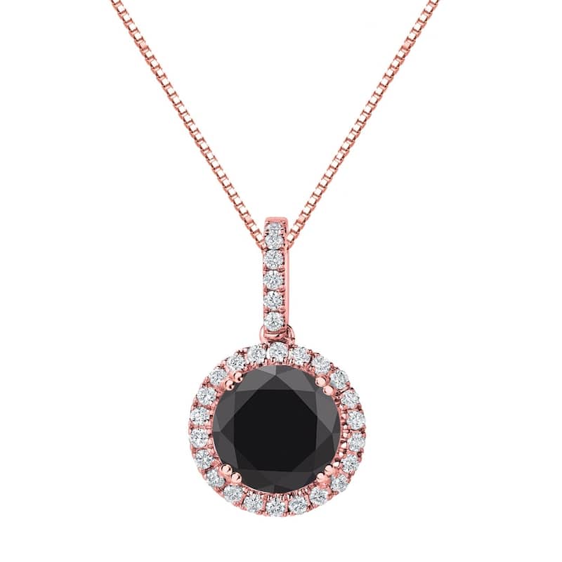 Auriya 3 1/4ctw Round Halo Black Diamond Necklace 14k Gold (H-I, SI1-SI2) - Rose