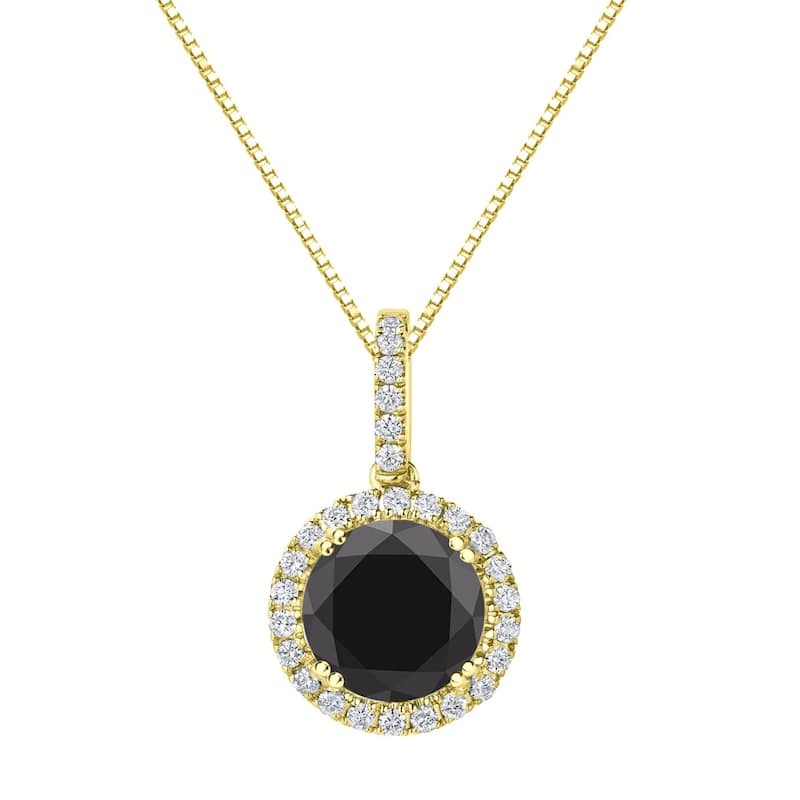 Auriya 3 1/4ctw Round Halo Black Diamond Necklace 14k Gold (H-I, SI1-SI2) - Yellow