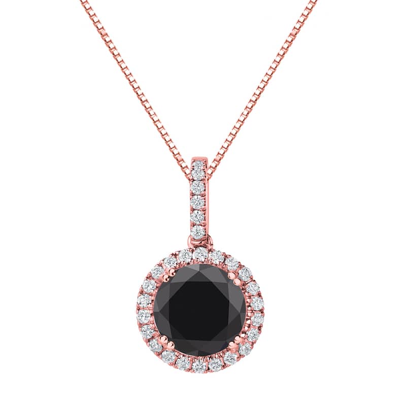 Auriya 3 1/4ctw Round Halo Black Diamond Necklace 14k Gold (H-I, SI1-SI2)