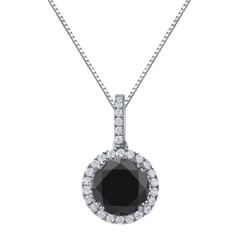 Auriya 3 1/4ctw Round Halo Black Diamond Necklace 14k Gold (H-I, SI1-SI2)