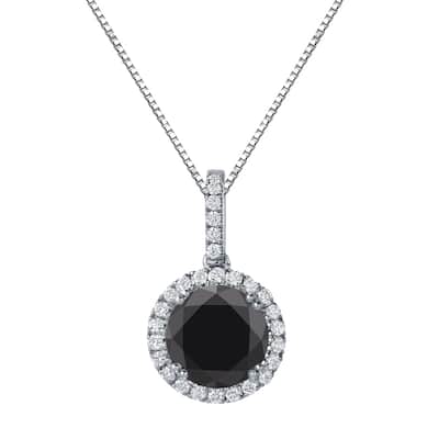 Auriya 3 1/4ctw Round Halo Black Diamond Necklace 14k Gold (H-I, SI1-SI2)