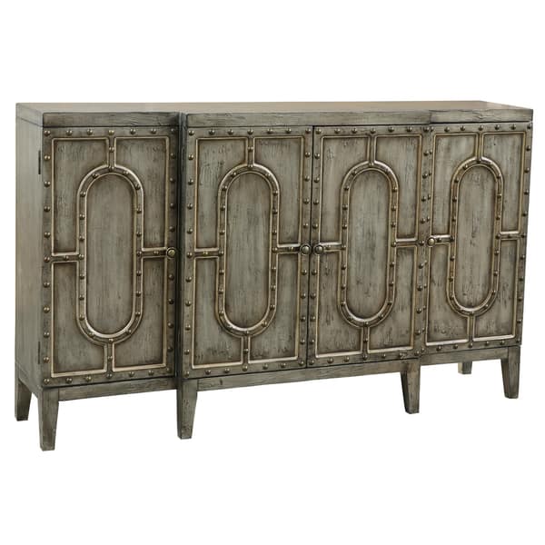 Shop Hand Painted Distressed Sage Green Finish Bar And Wine Cabinet Overstock 13432721