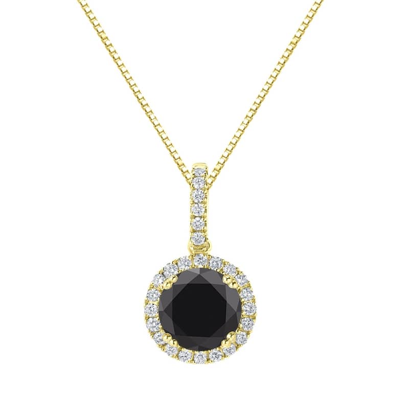 Auriya 2 1/4ctw Halo Black Diamond Necklace 14k Gold (H-I, SI2-SI3) - Yellow