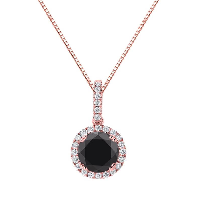 Auriya 2 1/4ctw Halo Black Diamond Necklace 14k Gold (H-I, SI2-SI3) - Rose