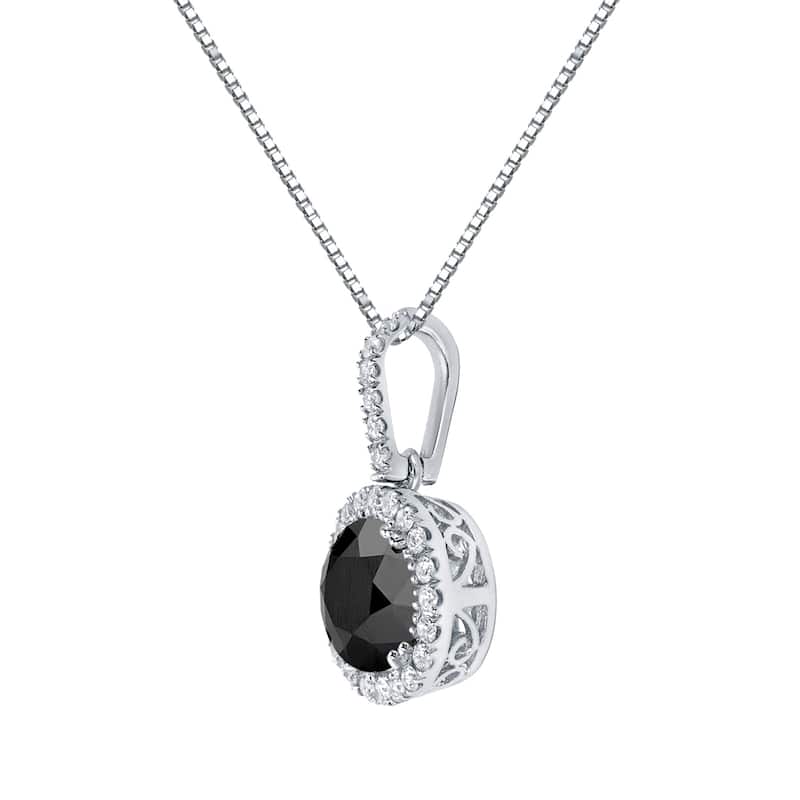 Auriya 2 1/4ctw Halo Black Diamond Necklace 14k Gold (H-I, SI2-SI3)