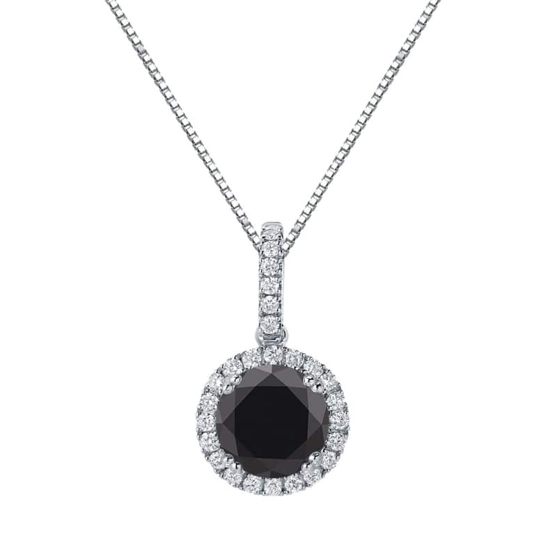 Auriya 2 1/4ctw Halo Black Diamond Necklace 14k Gold (H-I, SI2-SI3) - White