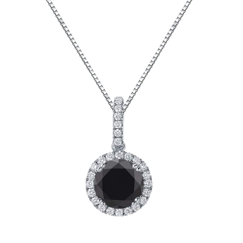 Auriya 2 1/4ctw Halo Black Diamond Necklace 14k Gold (H-I, SI2-SI3)