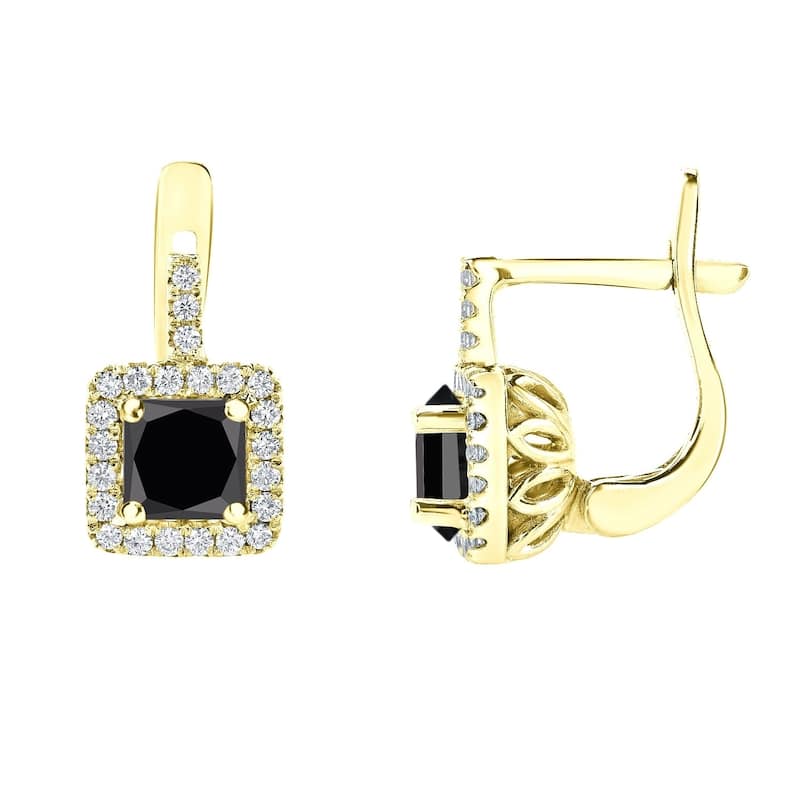 Auriya 14k Gold 2 2/5ctw Princess-cut Black Diamond Halo Dangle Earrings - Yellow