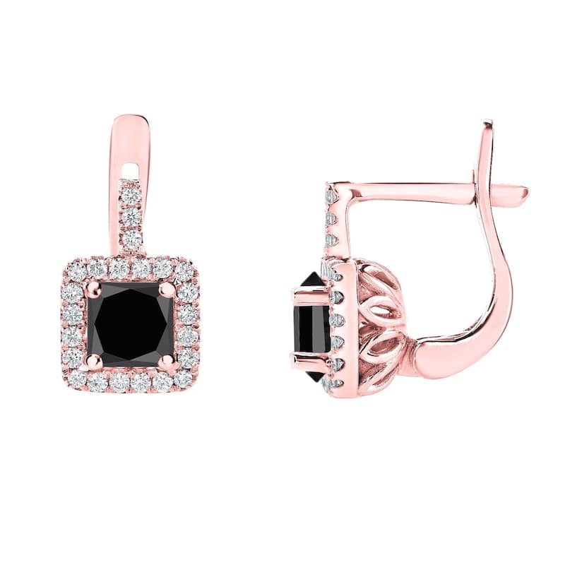 Auriya 14k Gold 2 2/5ctw Princess-cut Black Diamond Halo Dangle Earrings - Rose