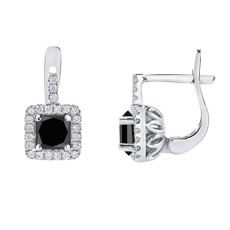 Auriya 14k Gold 2 2/5ctw Princess-cut Black Diamond Halo Dangle Earrings - White