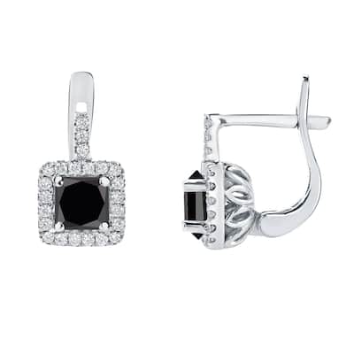 Auriya 14k Gold 2 2/5ctw Princess-cut Black Diamond Halo Dangle Earrings