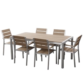 Aluminum And Faux Wood Outdoor Dining Set 6 Chairs Aluminum And Faux Wood Outdoor Dining Set 6 Chairs Vittore Brown Free Shipping Today 13433139