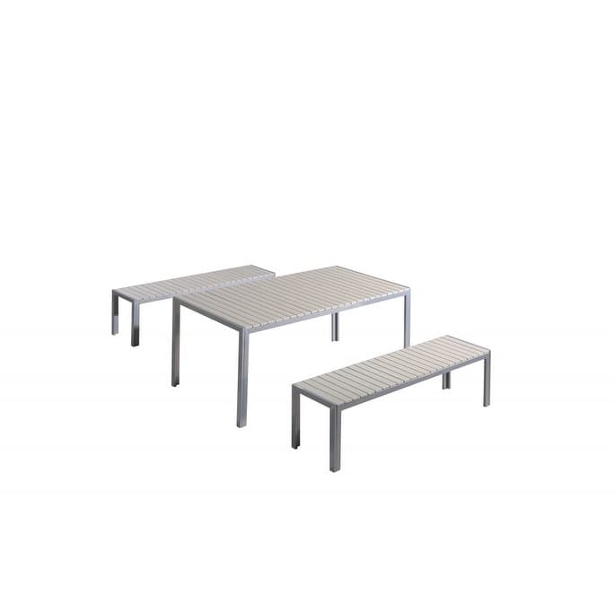 Garden Dining Furniture - Faux Wood Table & Benches - NOVA Light Grey