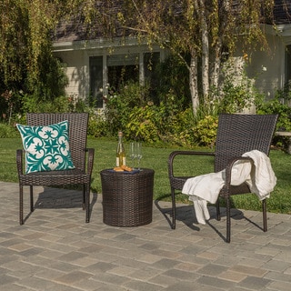 Littleton Outdoor 3-piece Wicker Stacking Chair Chat Set by Christopher Knight Home