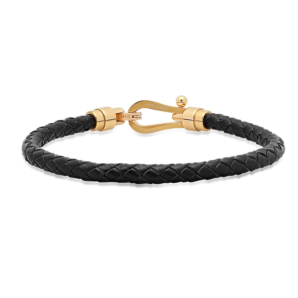 mens black leather wristband
