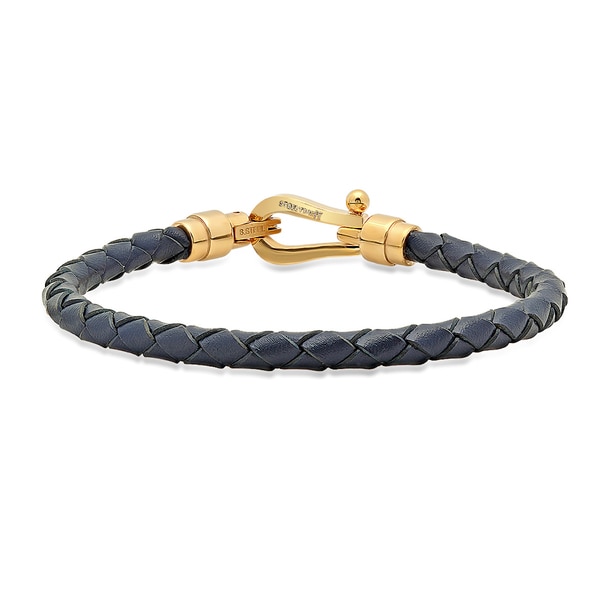 Shop Men&#39;s Steeltime Navy Blue Leather Bracelet - On Sale - Free Shipping On Orders Over $45 ...