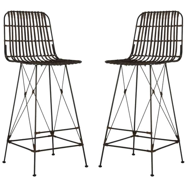 Shop Safavieh 43 3 Inch Minerva Wicker Croco Brown Bar Stool Set
