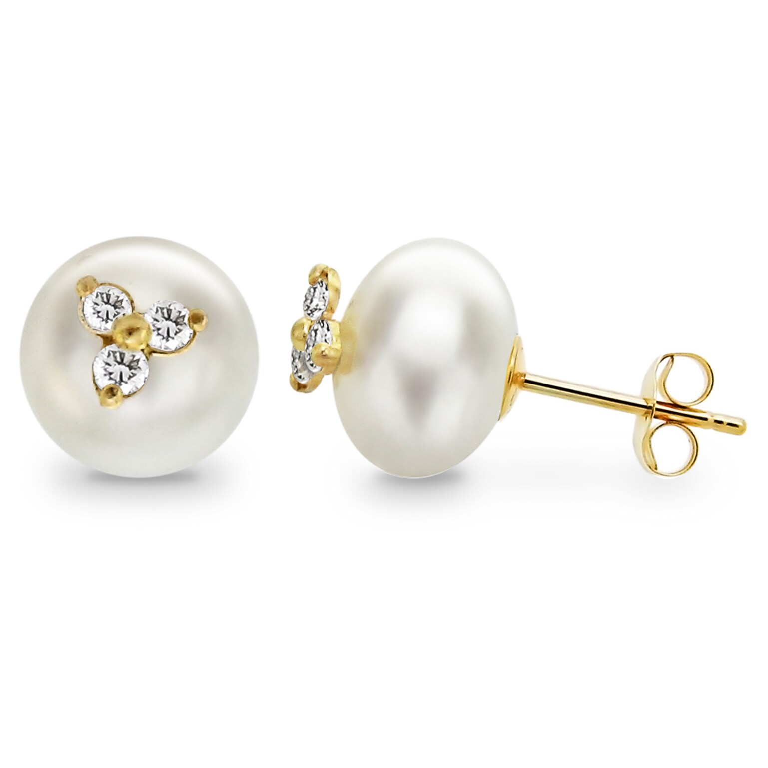 11-12mm Natural White Freshwater Pearl 14K Gold Plated Stud Earrings