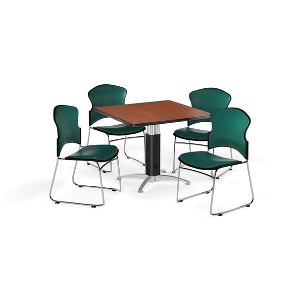OFM Cherry 36-inch Square Mesh Base Laminate Table with 4 Vinyl Chairs
