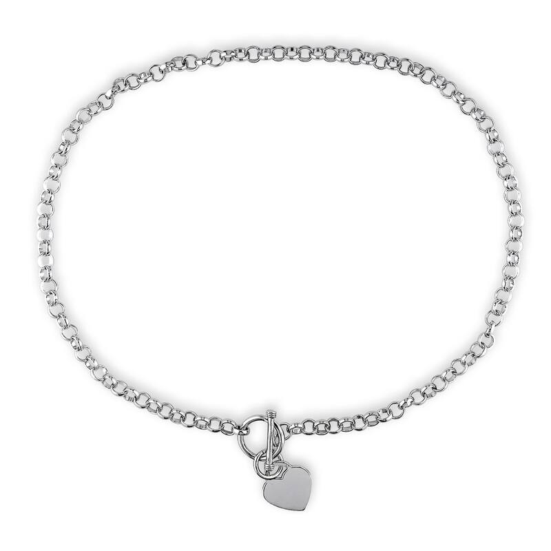Miadora Sterling Silver Linked-Heart Charm Necklace and Bracelet 2-Piece Set - White
