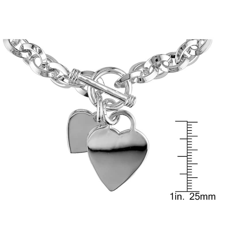 Miadora Sterling Silver Linked-Heart Charm Necklace and Bracelet 2-Piece Set - White