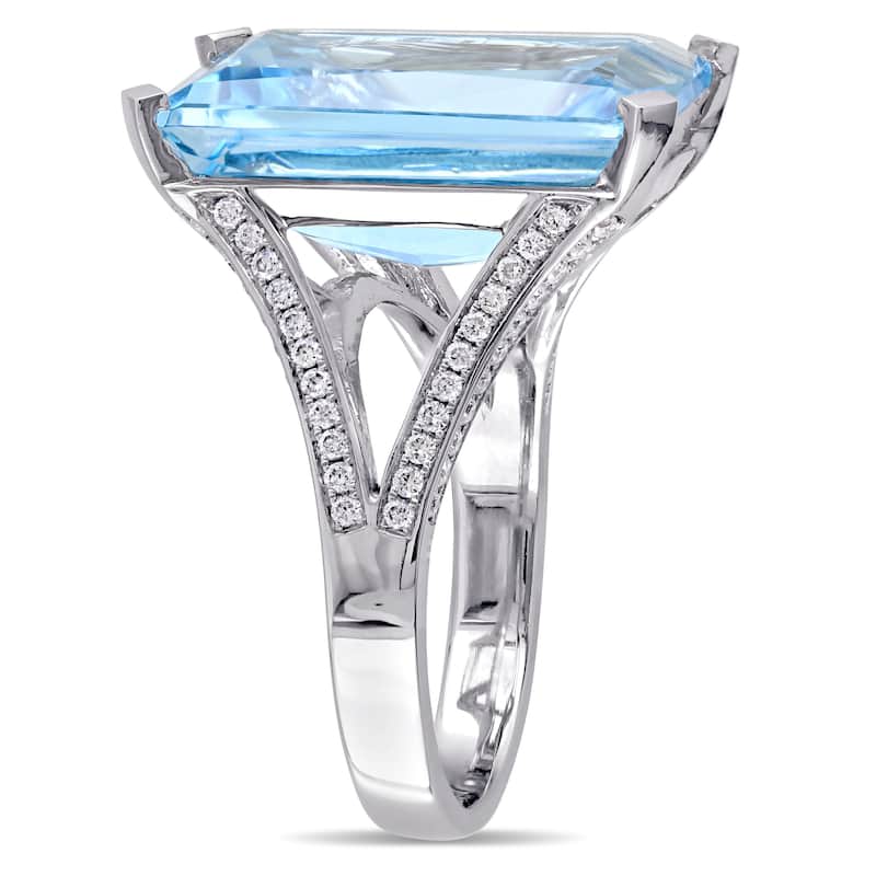 Miadora Signature Collection 14k White Gold Octagon-Cut Blue Topaz 1/2ct TDW Diamond Split Shank Coc
