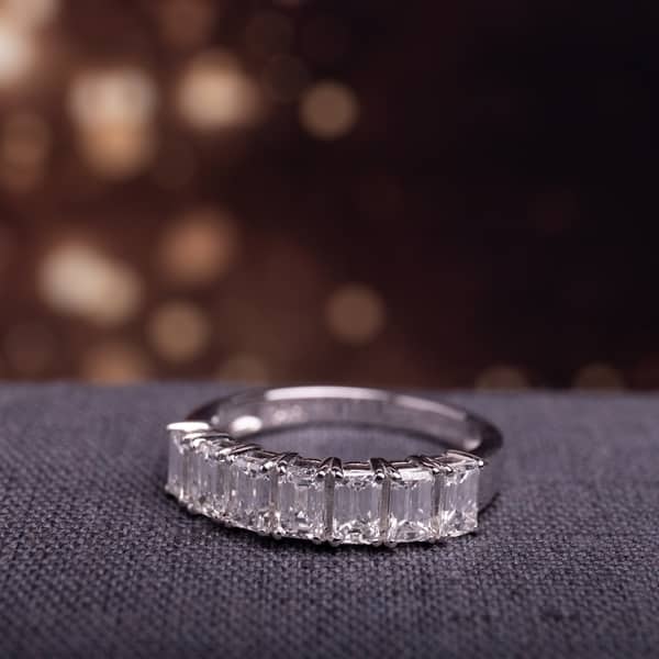 2 Ct Diamond & Emerald 14K White Gold Over Semi Eternity Anniversary Ring 2 Ct Diamond & Emerald 14K White Gold Over Semi Eternity Anniversary Ring