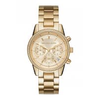 Michael Kors Women's  Ritz Chronograph Gold Dial Gold-Tone Stainless Steel Bracelet Watch