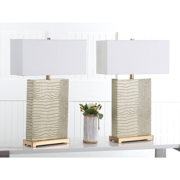 Safavieh Lighting 27.75-inch Joyce Faux Alligator Cream Table Lamp (Set of 2)