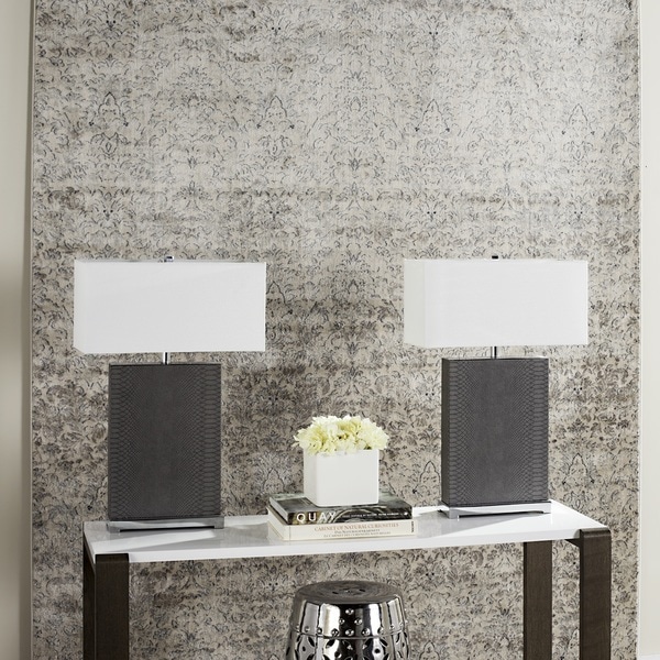 Safavieh Lighting 28-inch Joyce Faux Snakeskin Grey Table Lamp (Set of 2)