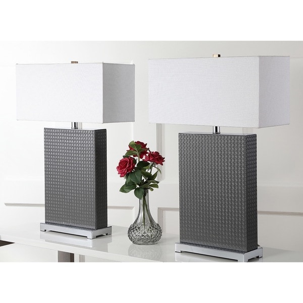 Safavieh Lighting 28-inch Joyce Faux Woven Leather Grey Table Lamp (Set of 2) - 18"x8 "x27.75"