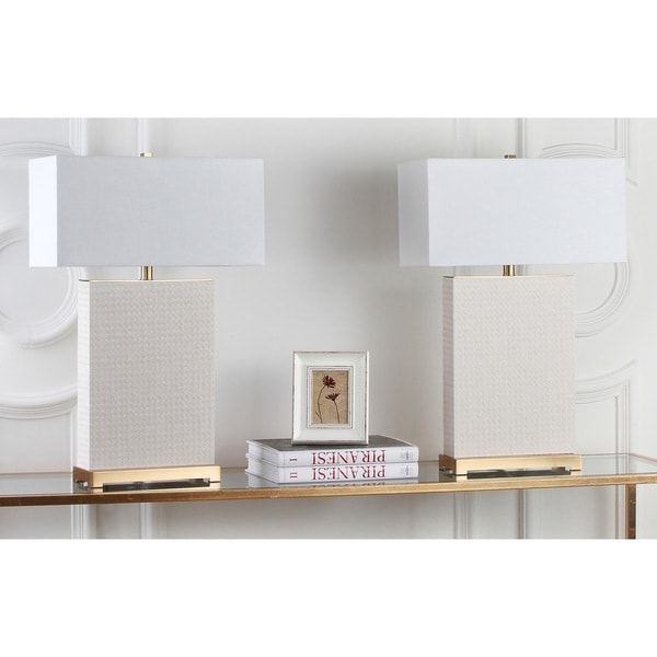 Safavieh Lighting Joyce Cream Faux Woven Leather 27.75-inch Table Lamp (Set of 2)