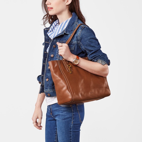 fossil emma leather tote