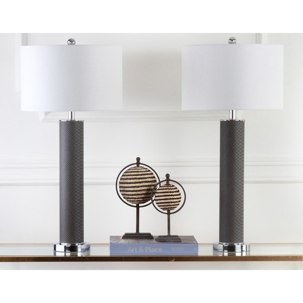 Safavieh Lighting 31.5-inch Ollie Faux Snakeskin Grey Table Lamp (Set of 2)