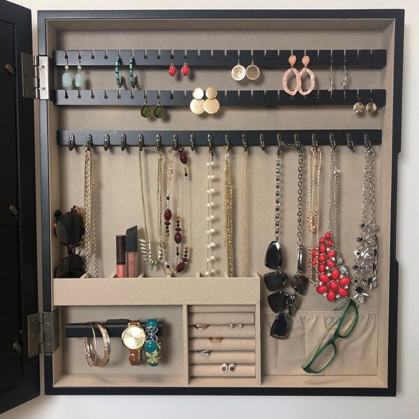 Hives and Honey Black Wood Felt Lined Jewelry Collage Frame