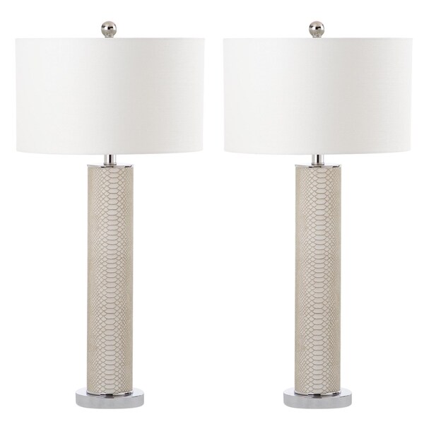Safavieh Lighting 31.5-inch Ollie Faux Snakeskin Cream Table Lamp (Set of 2)