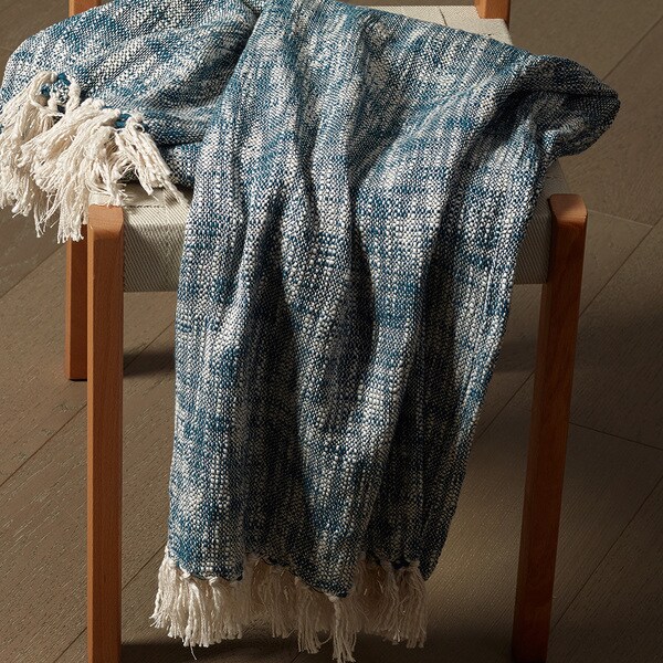 LR Home Scandinavian Blue and White Cotton Reversible Couch Throw Blanket