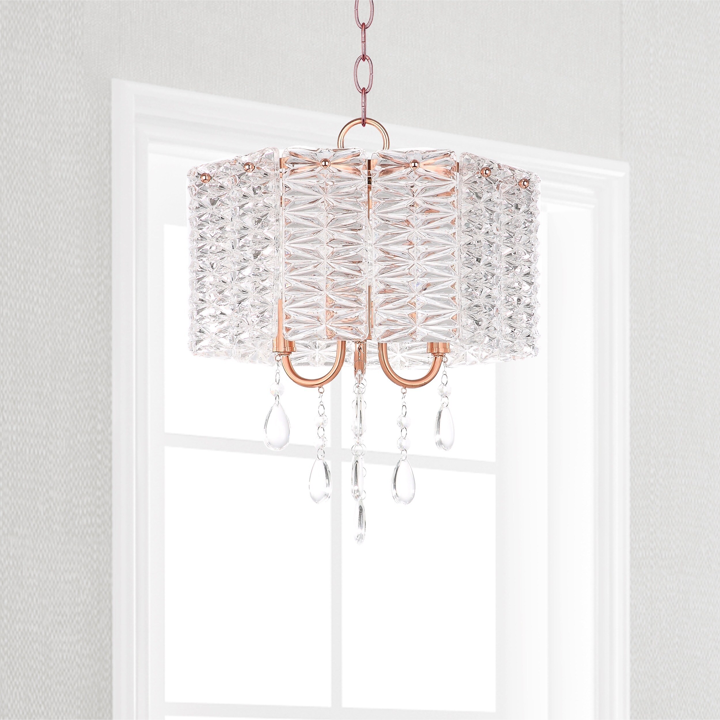 Safavieh Lighting Harlyn Adjustable 3-light Clear/ Copper Crystal Chandelier (CHA4000A) - Chandeliers For Bedrooms by Overstock.com