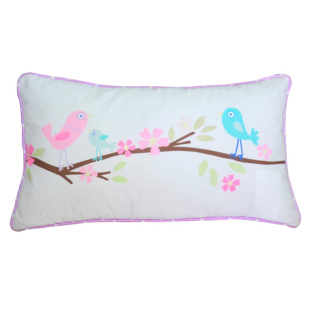 Pink Owl Cotton Lumbar Rectangular Decor Throw Pillow