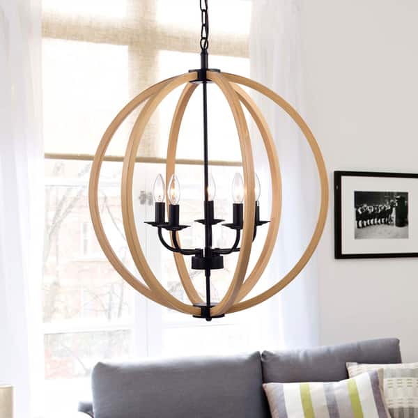 slide 2 of 2, Fedelmid Black Natural Metal 24-inch Round Pendant Lamp - 12' x 19' x 19'