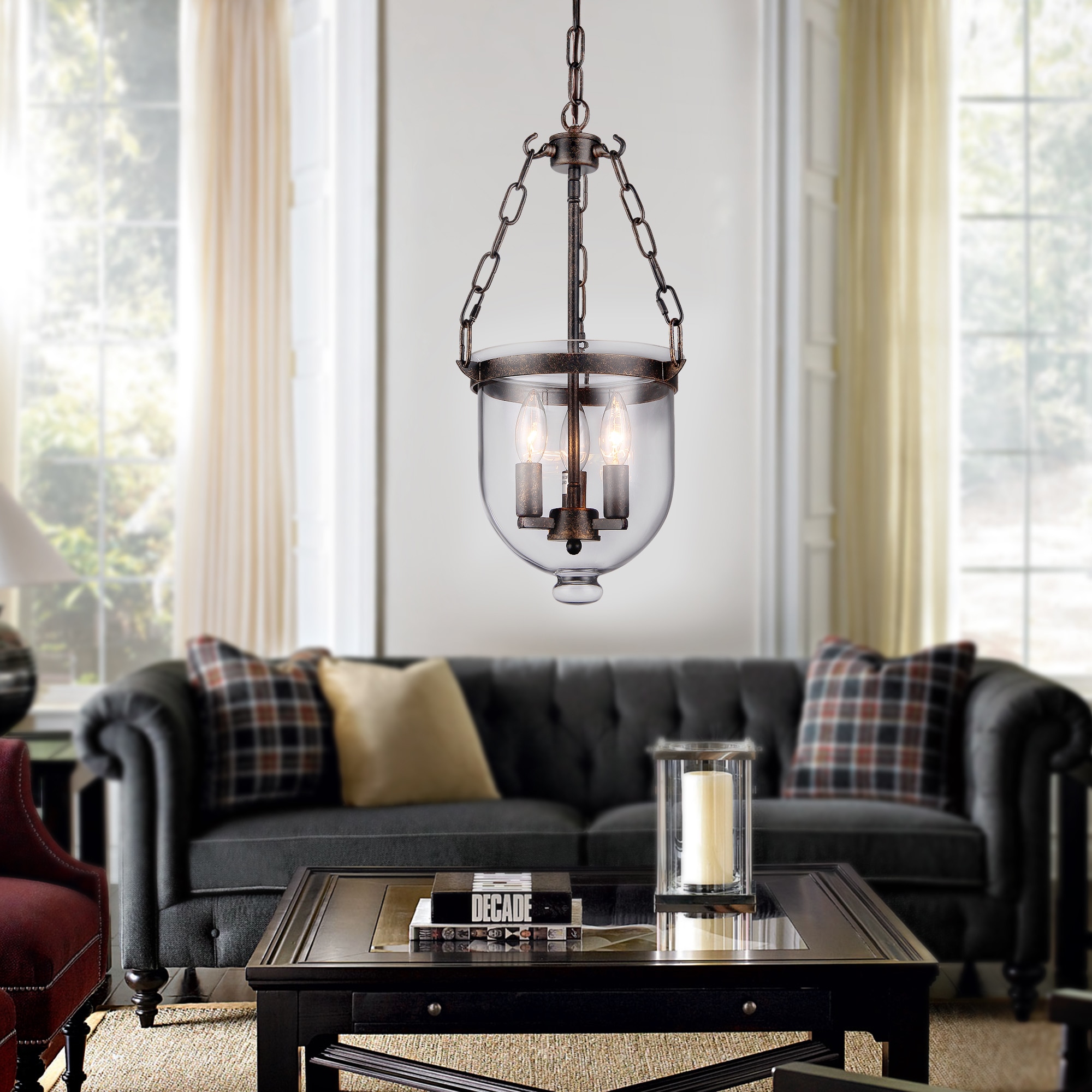 Warehouse of Tiffany Hontiveria Black and Gold-tone Metal and Glass Chandelier