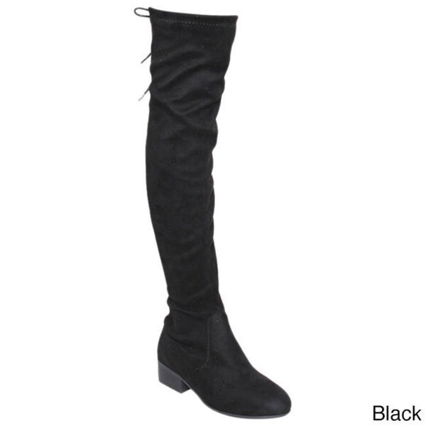 knee high black suede boots low heel