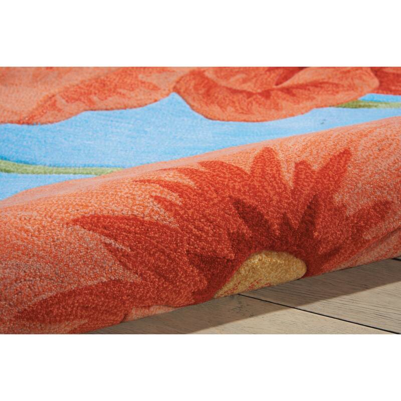 Nourison Contour Red Poppies on Sky Blue Field Area Rug