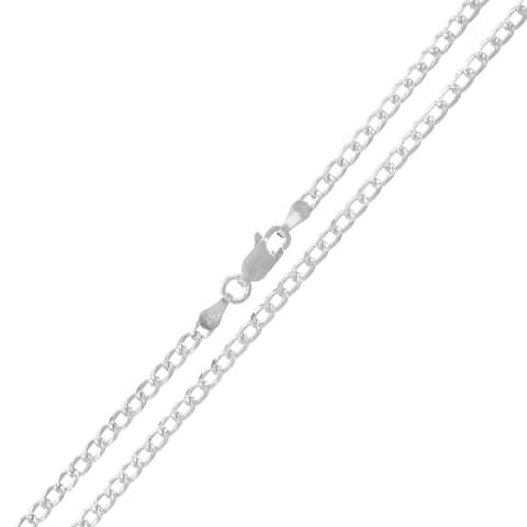 Authentic Solid Sterling Silver 3mm Cuban Curb Link Diamond-Cut Pave .925 ITProLux Necklace Chains 16" - 30", Made In Italy