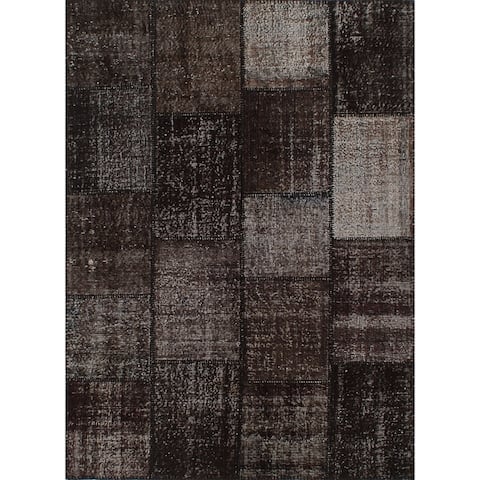 Hand-knotted Color Patchwork Black Wool Rug