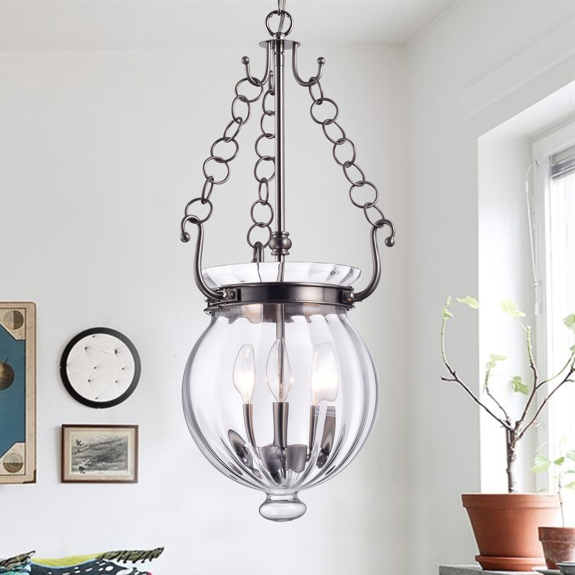 Warehouse of Tiffany Winfield Nickel 12-inch Round Pendant Light