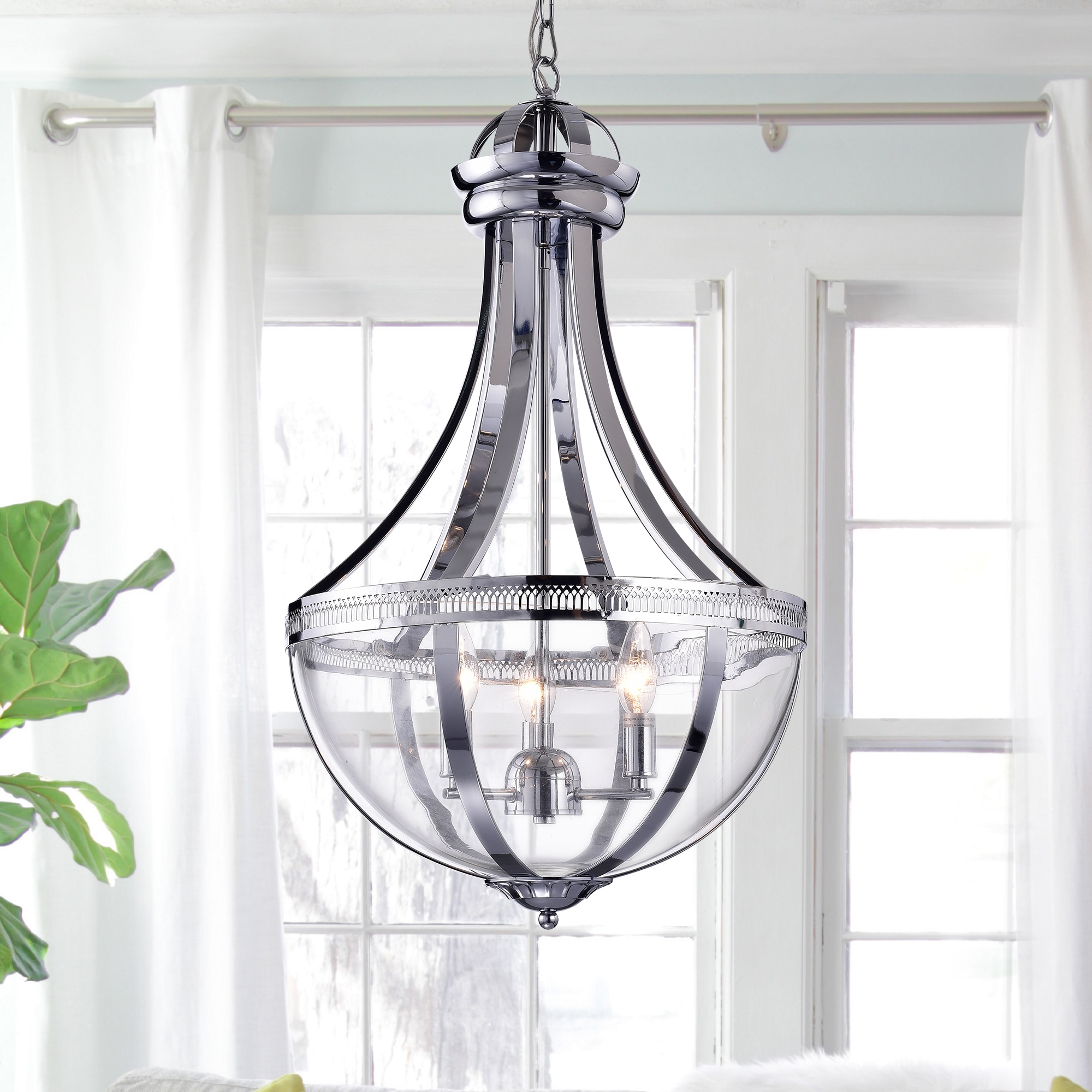 Warehouse of Tiffany Ariadna Chrome and Glass 16-inch Half Dome Pendant